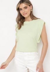 Jasnozielony Wiskozowy Top z Krótkim Rękawem Bioressa. Zielone bluzki damskie Born2be, l, bez wzorów, z jeansu, eleganckie, bez kołnierzyka, bez ramiączek. Za 39.99 zł.