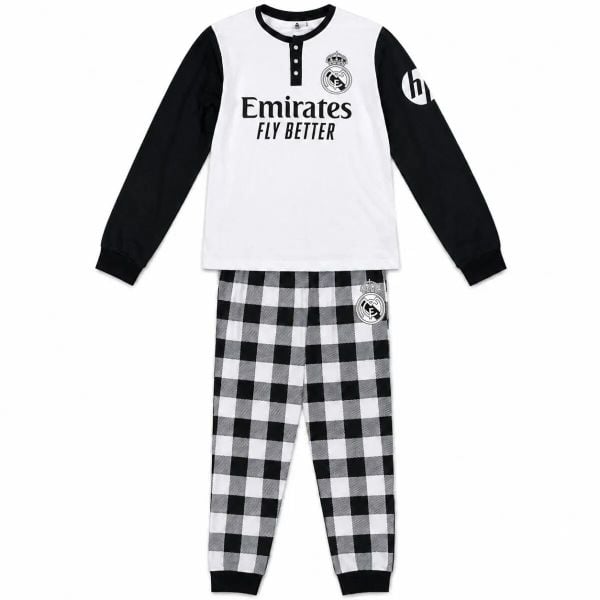 Real Madryt piżama męska czarno-biała. Białe piżamy męskie Real Madrid, m, bez wzorów, z bawełny, bez ramiączek, długie. Za 149.00 zł.