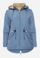 Niebiesko-Beżowa Przejściowa Kurtka Dwustronna o Kroju Parki z Pikowaniem Wewnątrz Zidelle. Niebieskie kurtki damskie Born2be, l, bez wzorów, z jeansu, z kapturem. Za 109.99 zł.