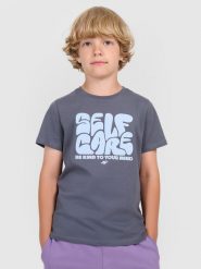 4F T-shirt regular z nadrukiem chłopięcy - szary 152 (11-12 lat). Szare t-shirty dla chłopców 4f, bez wzorów, bez ramiączek. W wyprzedaży za 29.99 zł.