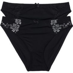Figi z delikatną koronką (2 pary). Czarne figi damskie bonprix, z aplikacjami, z bawełny. Za 67.99 zł.