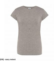 JHK T-shirt damski JHK - premium z krótkim rękawem, dopasowany do sylwetki, single jersey, 170 g szary melanż S. Szare t-shirty damskie JHK, s, bez wzorów, z jersey, bez kołnierzyka. Za 14.08 zł.