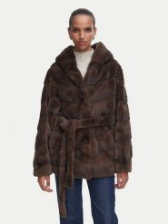 Rinascimento Futro CFC0127050003 Brązowy ciemny Relaxed Fit. Brązowe płaszcze damskie Rinascimento, xl, bez wzorów, z futra, bez kaptura. Za 1,049.00 zł.
