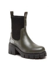 DeeZee Botki ZAL90101-1 Khaki. Brązowe botki damskie DeeZee, ze skóry, bez obcasa, na słupku, bez zapięcia. Za 179.99 zł.