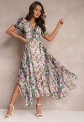 Beżowo-Zielona Asymetryczna Sukienka Maxi z Ozdobnymi Guzikami Nallini. Brązowe sukienki damskie Renee, na imprezę, l, bez wzorów, eleganckie, z asymetrycznym kołnierzem, bez ramiączek, maxi, asymetryczne. Za 149.99 zł.