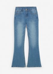 Dżinsy flared, mid waist. Niebieskie jeansy dla dziewczynek bonprix, z jeansu. Za 82.99 zł.