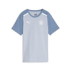 Koszulka Mężczyzna Puma Manchester City Casuals niebieski. Niebieskie koszulki sportowe męskie Puma, m, bez wzorów, bez kołnierzyka, bez ramiączek, do piłki nożnej. W wyprzedaży za 160.40 zł.