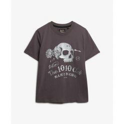Koszulka damska Superdry Super Skull. Szare t-shirty damskie Superdry., bez wzorów, bez kołnierzyka. W wyprzedaży za 125.80 zł.