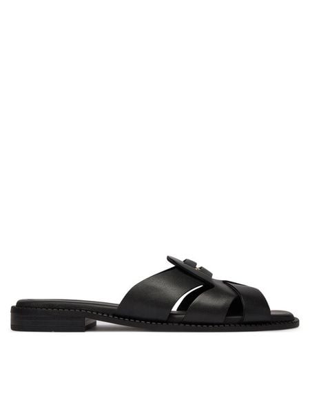 Tommy Hilfiger Klapki Leather Crest Square Toe Sandals FW0FW09126 Czarny. Czarne klapki damskie Tommy Hilfiger, bez wzorów, bez obcasa. Za 529.99 zł.