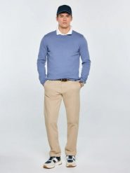 Sweter męski bawełniany niebieski Simoner 402. Niebieskie swetry przez głowę męskie Big Star, na zimę, l, z aplikacjami, z bawełny, bez kołnierzyka. Za 179.99 zł.