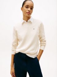Tommy Hilfiger Sweter z dzianiny Kobiety Bawełna beżowy, S. Brązowe swetry damskie Tommy Hilfiger, s, z aplikacjami, z bawełny, bez kołnierzyka, bez ramiączek, bez kaptura. Za 529.95 zł.