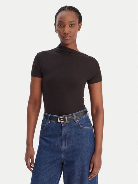 Guess Bluzka W6RP16 KD012 Czarny Regular Fit. Czarne bluzki damskie Guess, l, z aplikacjami, z wiskozy, bez kołnierzyka, bez ramiączek. Za 219.99 zł.