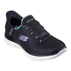Buty Skechers Slip-ins Summits - Diamond Dream 150123-BKTQ czarne. Czarne obuwie sportowe damskie bez wzorów, z tkaniny, trekkingowe. Za 517.53 zł.