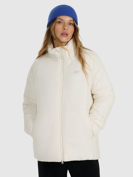 4F Kurtka puchowa z wypełnieniem syntetycznym damska - biała XL. Brązowe kurtki damskie 4f, na zimę, xl, bez wzorów, z puchu, bez kaptura. Za 349.99 zł.