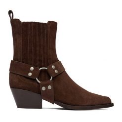 Kowbojki Badura. Brązowe botki damskie Badura, bez obcasa, na słupku, bez zapięcia. Za 369.99 zł.