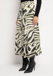 Zielono-Beżowa Rozkloszowana Spódnica Maxi w Tygrysie Paski z Paskiem w Komplecie Castella. Zielone spódnice damskie Born2be, l, bez wzorów, maxi, rozkloszowane. Za 109.99 zł.