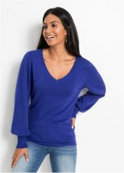 Sweter z cienkiej dzianiny z wiskozą. Czarne swetry damskie bonprix, na wiosnę, bez wzorów, z dzianiny, bez kołnierzyka, bez ramiączek, bez kaptura. Za 94.99 zł.