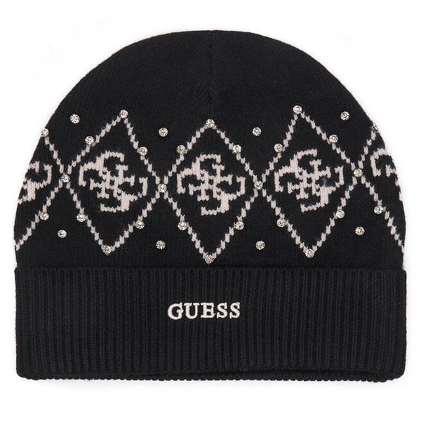 Czapka Guess. Czarne czapki i kapelusze damskie Guess, na zimę, z aplikacjami. Za 174.99 zł.