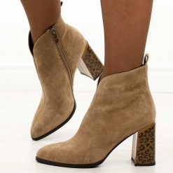 Khaki zamszowe skórzane botki damskie na słupku Giano Fabiani 9210. Brązowe botki damskie Gino Fabiani, na jesień, ze skóry, eleganckie, bez obcasa, na słupku, bez zapięcia. Za 399.00 zł.