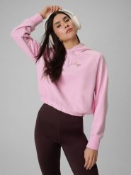 4F Bluza dresowa regular z kapturem damska - różowa M. Czerwone swetry damskie 4f, m, bez wzorów, z dresówki, bez kołnierzyka, bez ramiączek, z kapturem. Za 159.99 zł.