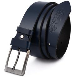 Pasek skórzany BELTIMORE r.120-135 cm E02 granatowy. Niebieskie paski damskie bez wzorów. Za 54.99 zł.