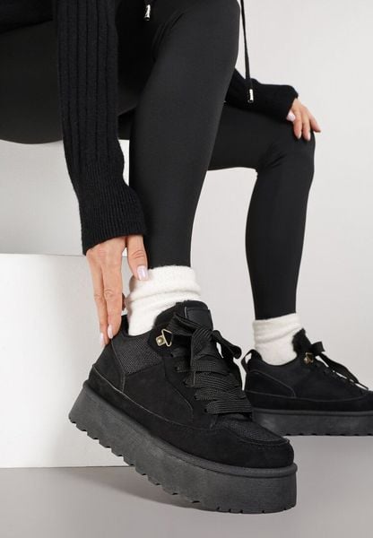 Czarne Sneakersy Śniegowce na Platformie Velavine. Czarne śniegowce i trapery damskie Renee, z jeansu. Za 119.99 zł.