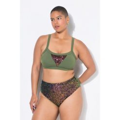 Damski Top bikini miękkie miseczki cekiny. Zielone bikini damskie Ulla Popken, plus size, bez wzorów, plus size. Za 176.99 zł.