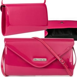 Beltimore Różowa lakierowana damska torebka wieczorowa kopertówka BELTIMORE M78. Czerwone kopertówki damskie Beltimore, bez wzorów, z lakierowanej skóry, wizytowe, lakierowane, bez dodatków. Za 81.39 zł.