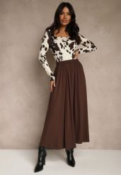 Brązowa Rozkloszowana Spódnica z Bawełny Tussala. Brązowe spódnice damskie Renee, l, bez wzorów, z bawełny, eleganckie, maxi, oversize. Za 109.99 zł.