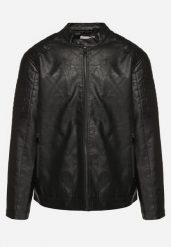 Czarna Kurtka w Stylu Ramoneski Ozdobiona Przeszyciami Leoary. Czarne kurtki męskie Born2be, m, bez wzorów, z jeansu, eleganckie, bez kaptura. Za 109.99 zł.