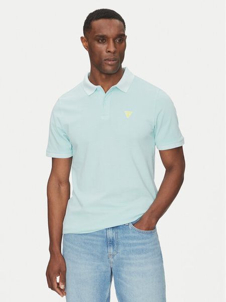 Guess Polo F5GP00 K9WF1 Turkusowy Regular Fit. Niebieskie koszulki polo męskie Guess, m, z aplikacjami, z bawełny, bez ramiączek. Za 159.99 zł.