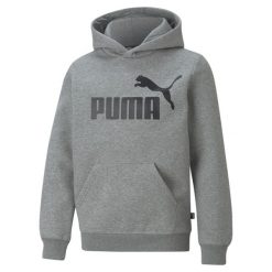 Młodzieżowa bluza z kapturem z dużym logo Essentials PUMA Medium Gray Heather. Szara bluzy męskie Puma, na lato, m, bez wzorów, z bawełny, z kapturem. Za 157.90 zł.