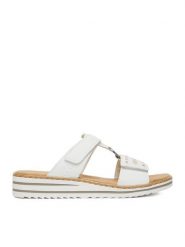 Rieker Klapki CEO-V0636-80 Biały. Białe klapki damskie Rieker, bez wzorów, z materiału, bez obcasa. Za 299.99 zł.