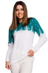 Sweter z Motywem Choinek -- Szmaragdowy. Zielone swetry damskie MOE, uniwersalny, bez wzorów, z materiału, bez kołnierzyka, bez ramiączek, bez kaptura. Za 211.90 zł.