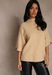 Beżowy Sweter z Cyrkoniami przy Rękawach Corentusa. Brązowe swetry damskie Renee, m, z aplikacjami, z jeansu, casualowe, bez kołnierzyka, bez ramiączek, bez kaptura. Za 79.99 zł.