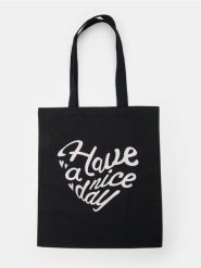 Torebka shopper z napisem - czarny. Czarne torebki shopper damskie Sinsay, bez wzorów, bez dodatków. Za 9.99 zł.