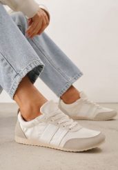 Beżowe Sneakersy w Stylu Klasycznych Tenisówek z Marszczeniem z Tyłu Aiglise. Brązowe obuwie sportowe damskie Renee, bez wzorów, z jeansu, tenisowe. Za 99.99 zł.