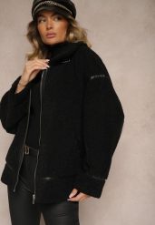 Czarna Futerkowa Kurtka o Kroju Oversize z Wysokim Kołnierzem z Paskiem z Klamerką Toriara. Czarne kurtki damskie Renee, l, bez wzorów, bez kaptura. Za 299.99 zł.