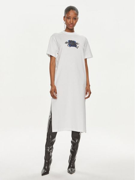 Karl Lagerfeld Jeans Sukienka codzienna 241J1300 Biały Regular Fit. Białe sukienki damskie Karl Lagerfeld Jeans, na co dzień, l, bez wzorów, z bawełny, bez kołnierzyka, bez ramiączek, proste. Za 369.99 zł.