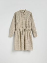 Sukienka mini w kratę - wielobarwny. Sukienki damskie Reserved, l, bez wzorów, z bawełny, bez kołnierzyka, bez ramiączek, mini, rozkloszowane. W wyprzedaży za 159.99 zł.