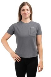 Koszulka trekkingowa damska Pocket Round Neck. Szare koszulki sportowe damskie NATUREHIKE, m, bez wzorów, z bawełny, bez kołnierzyka, bez ramiączek. Za 119.99 zł.