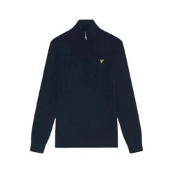 Sweter z bawełny i wełny merino z zamkiem 1/4 Lyle & Scott. Niebieskie swetry przez głowę męskie LYLE AND SCOTT, l, bez wzorów, z bawełny, bez kołnierzyka. Za 390.40 zł.