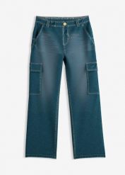 Szerokie jeansy bojówki mid waist. Niebieskie jeansy dla dziewczynek bonprix, z jeansu. Za 127.99 zł.