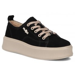 Skórzane półbuty sneakersy na platformie czarne Filippo DP6122. Czarne półbuty damskie Filippo, bez wzorów, ze skóry, sportowe, bez obcasa, na platformie, bez zapięcia. Za 199.99 zł.