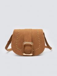Torebka damska crossbody z ozdobną klamrą i nitami brązowa Lulua 803. Brązowe torby na ramię damskie Big Star, bez wzorów, z jeansu, klasyczne, zamszowe, bez dodatków. W wyprzedaży za 139.99 zł.
