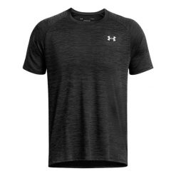 Koszulka funkcjonalna schnącąca chłodząca męska - Tech Textured SS. Czarne koszulki sportowe męskie Under Armour, na zimę, m, bez wzorów, z materiału, bez kołnierzyka, bez ramiączek, na fitness i siłownię. Za 163.55 zł.