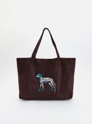 Torebka z dodatkiem bawełny - ciemnobrązowy. Brązowe torebki shopper damskie Reserved, bez wzorów, z bawełny, bez dodatków. Za 69.99 zł.