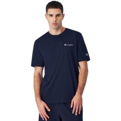 Koszulka męska Champion SS Tee. Niebieskie koszulki sportowe męskie Champion, m, bez wzorów, bez kołnierzyka, bez ramiączek. Za 95.00 zł.