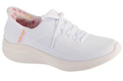Buty sportowe Sneakersy damskie, Slip-Ins: Ultra Flex 3.0 - Morning Blosso. Białe obuwie sportowe damskie Skechers, bez wzorów, z materiału, trekkingowe. Za 329.99 zł.
