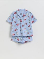 Dwuczęściowa piżama we wzory - niebieski. Niebieskie piżamy damskie Reserved, l, bez wzorów, z wiskozy, bez ramiączek. Za 129.99 zł.